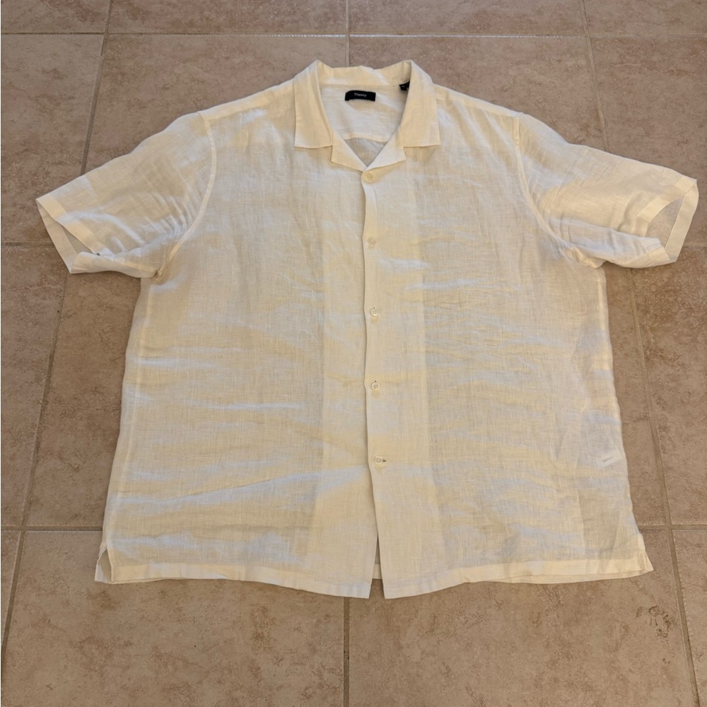 Theory Men's Cream Short Sleeve Button Down Shirt
